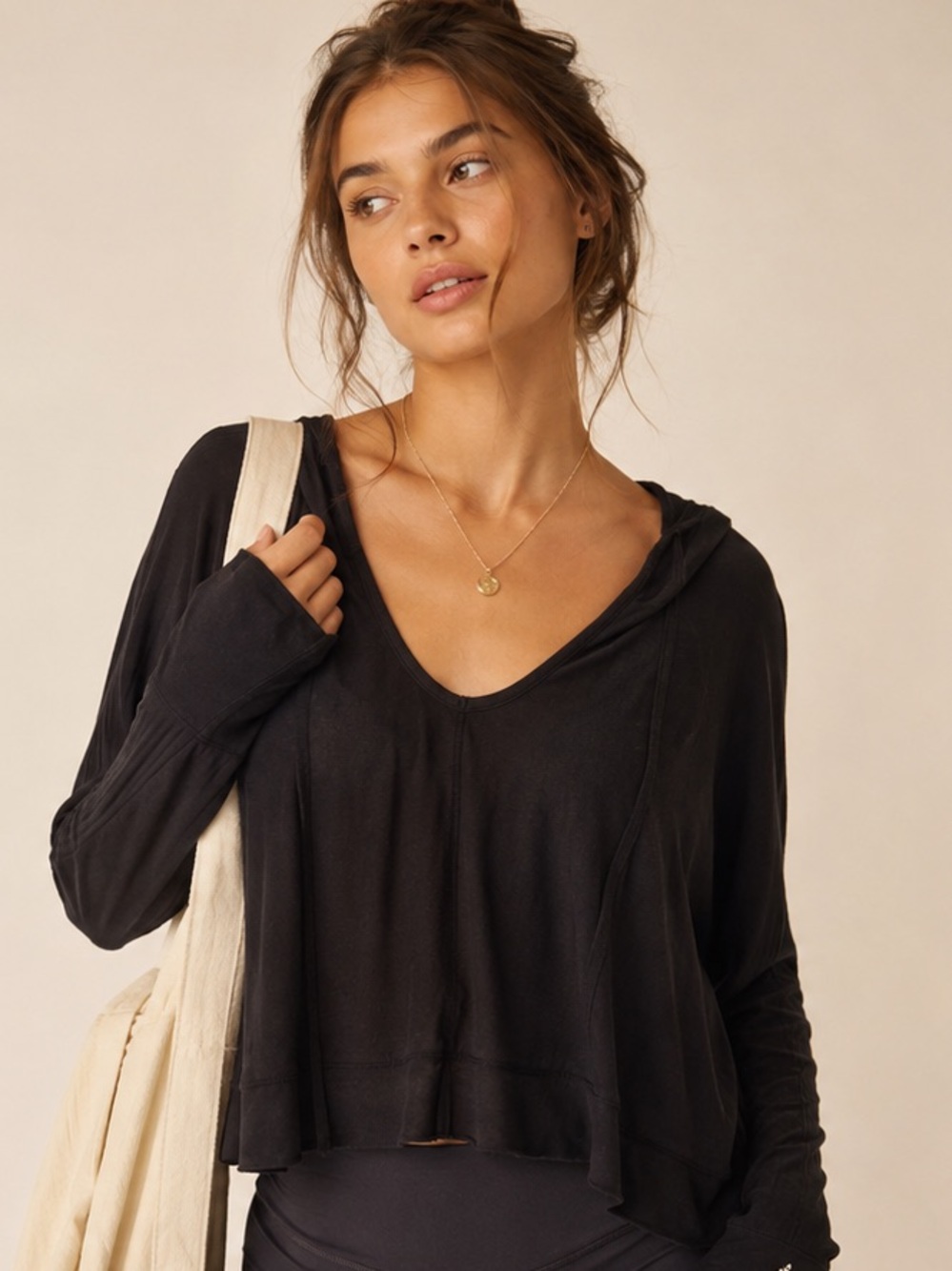 FP Movement by Free People Black Long-Sleeve Scoop Neck Hoodie Top